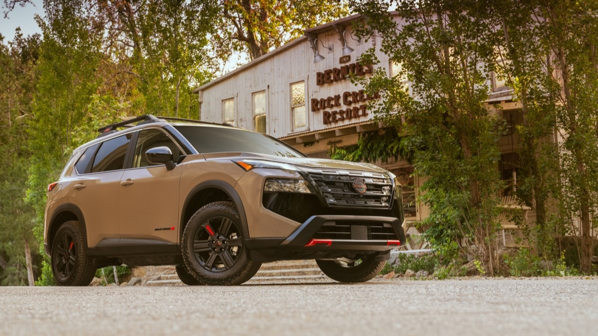 The 2025 Nissan Rogue Rock Creek seen from a front quarter angle