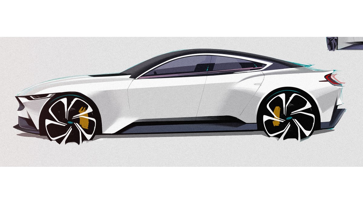 A Ford design sketch showing a possible 4-door Mustang