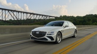 The 2025 Genesis G80 seen from a front quarter angle