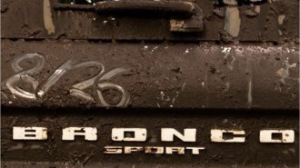 A teaser shot hinting at the reveal of a Ford Bronco Sport Sasquatch