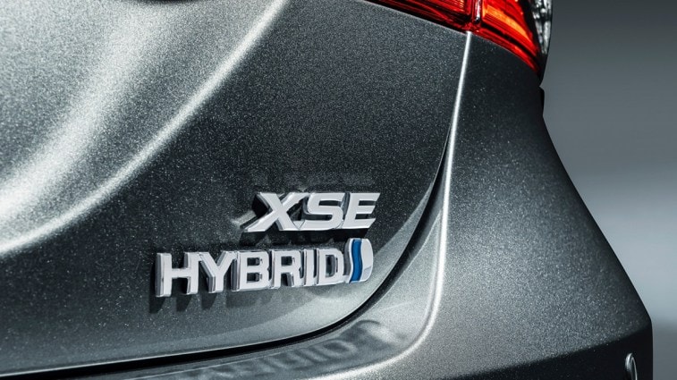 2021 Toyota Camry Hybrid badge.