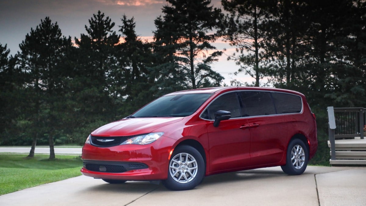 The 2025 Chrysler Voyager minivan seen from a front quarter angle