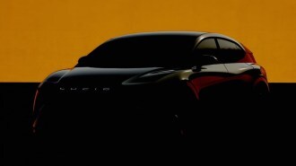 A teaser showing a midsize SUV from Lucid, likely called the Lucid Earth