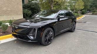 The 2024 Cadillac Lyriq seen from a front quarter angle