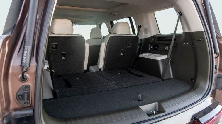 2024 Hyundai Santa Fe Calligraphy rear cargo area with 3rd row folded.