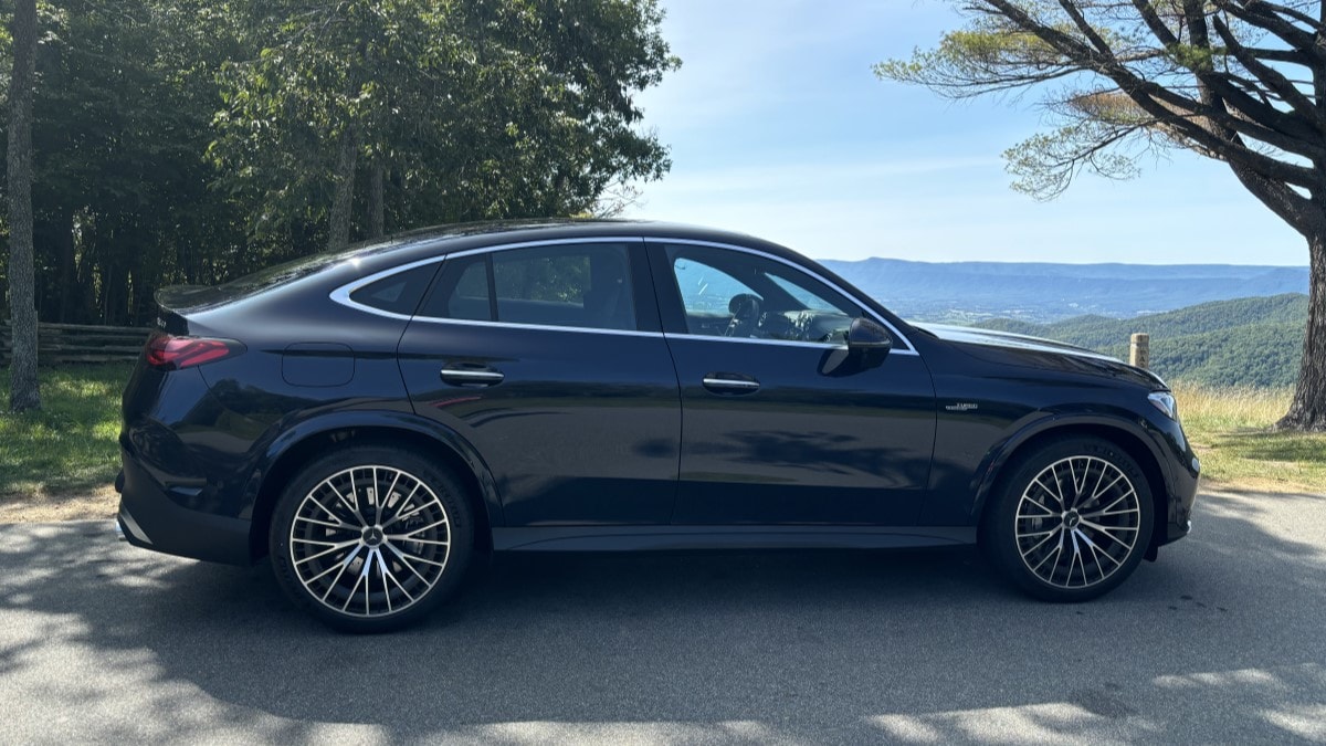 The 2024 Mercedes-AMG GLC 43 Coupe seen in profile