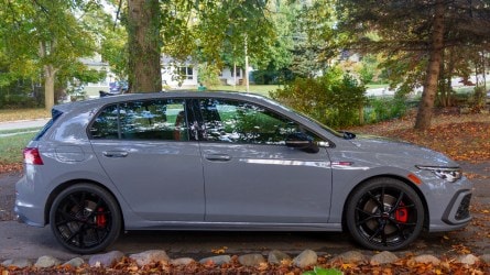 The 2025 Volkswagen Golf GTI seen in profile