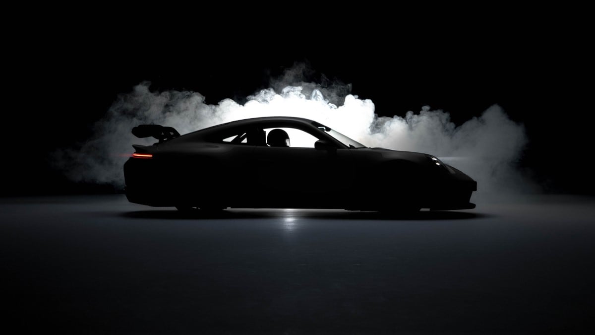 A teaser photo Porsche released, perhaps showing the 2025 Porsche 911 GT3