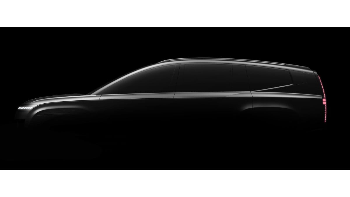 A teaser sketch showing the profile of the upcoming Hyundai Ioniq 9.