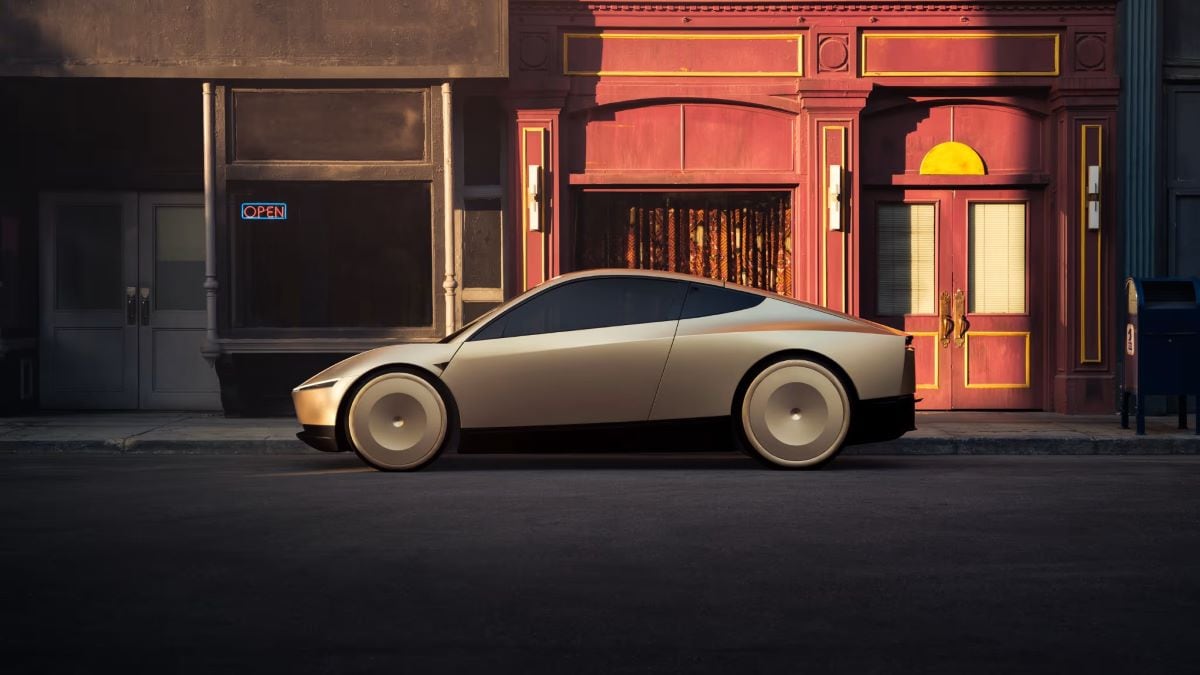 The Tesla Robotaxi seen in profile