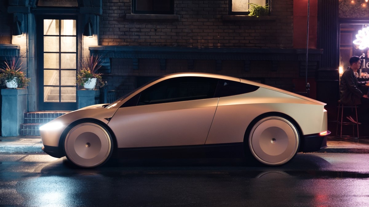 The Tesla Robotaxi seen in profile