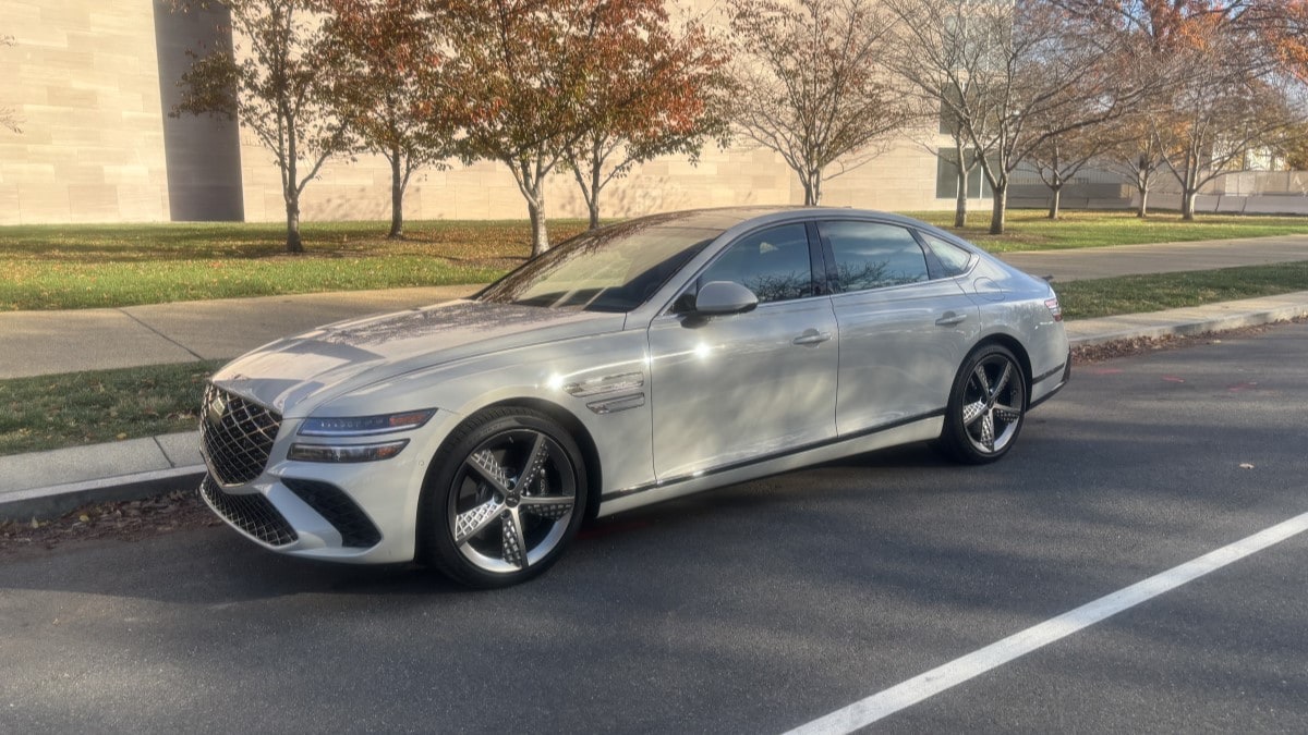 The 2025 Genesis G80 seen from a front quarter angle