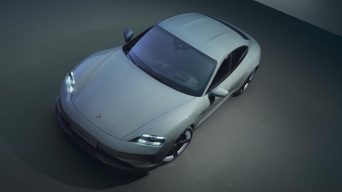 The 2025 Porsche Taycan 4 seen from overhead