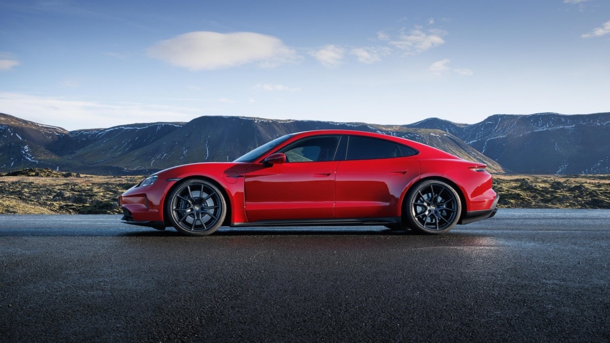 The 2025 Porsche Taycan GTS seen in profile