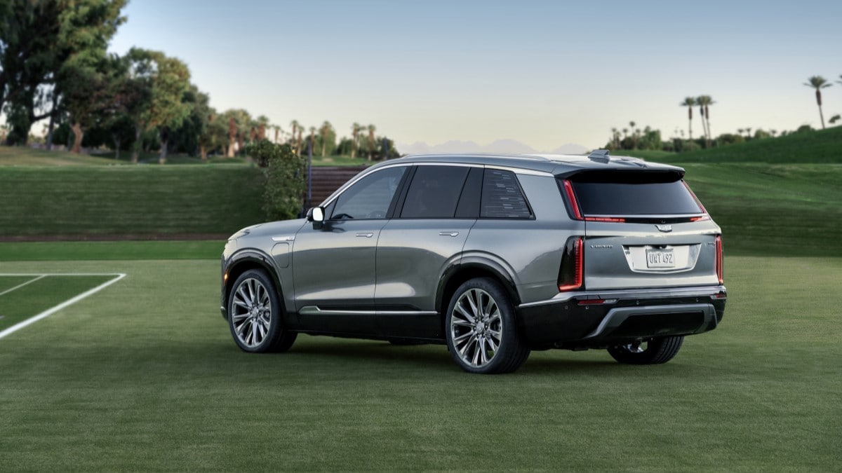 The 2026 Cadillac Vistiq seen from a rear quarter angle
