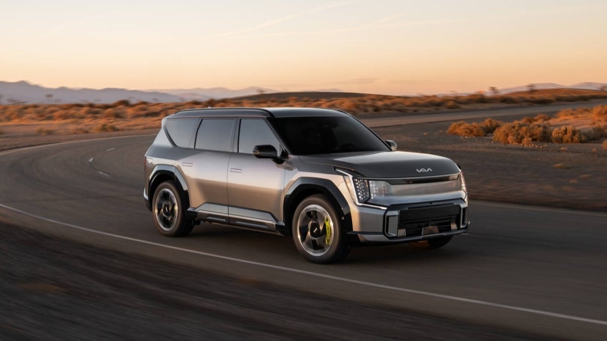 The 2026 Kia EV9 GT seen from a front quarter angle