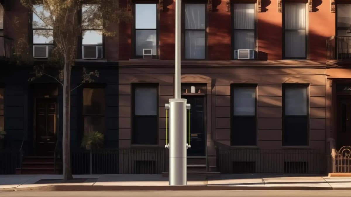 Voltpost's new EV chargers, built directly into streetlight posts.