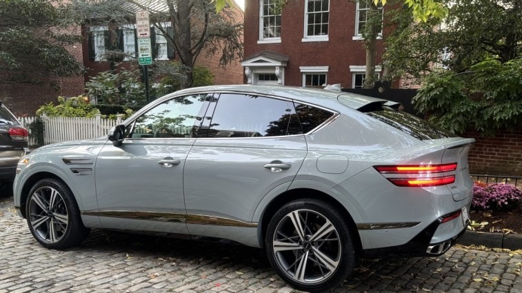 The 2025 Genesis GV80 Coupe seen from a rear quarter angle