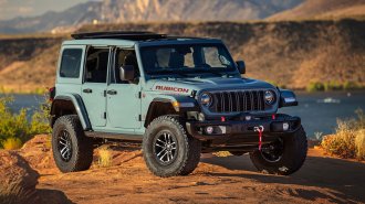 2025 Jeep Wrangler driving in the desert.