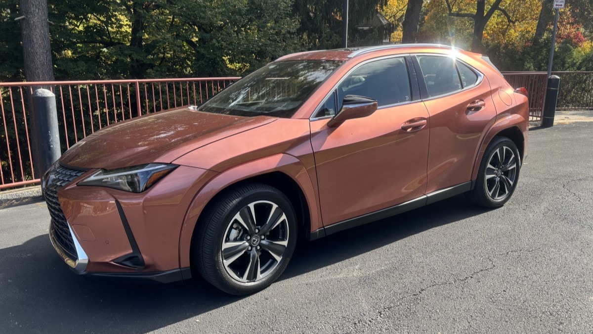 The 2025 Lexus UX300h seen from a front quarter angle