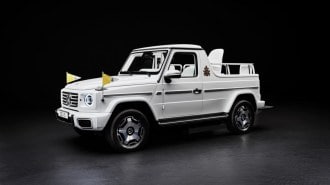 The new all-electric Popemobile seen from a front quarter angle