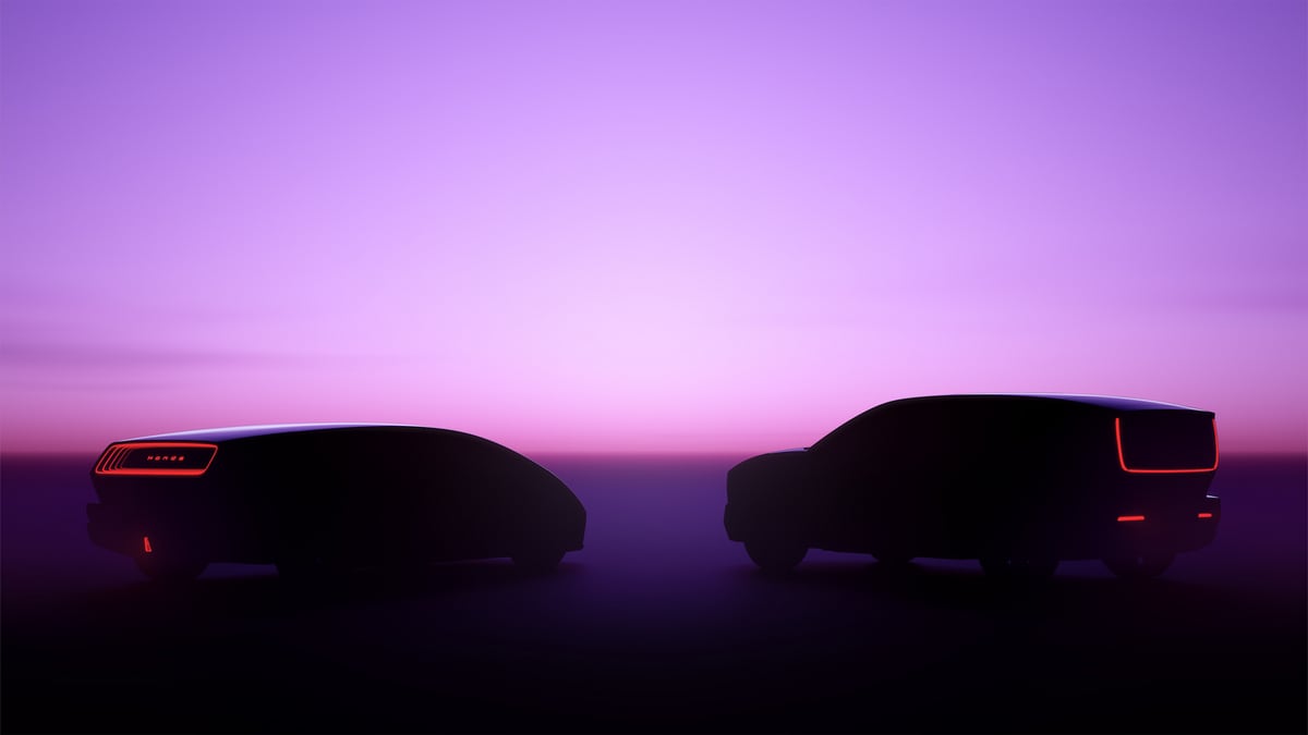 A teaser photo hinting at two new Honda 0 Series electric vehicles (EVs).