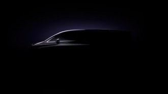 A teaser image showing a new electric midsize van planned by Mercedes-Benz