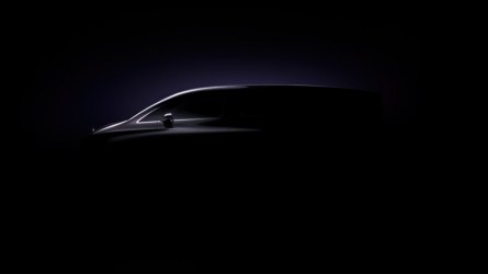 A teaser image showing a new electric midsize van planned by Mercedes-Benz