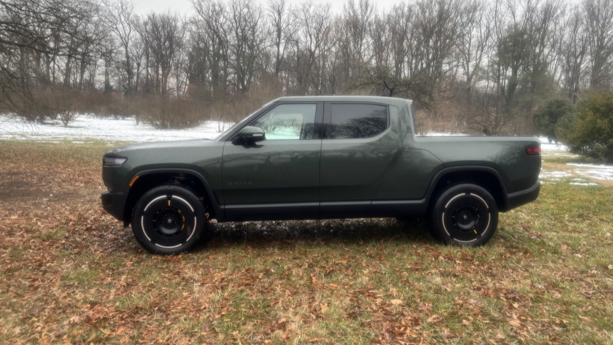 The 2025 Rivian R1T seen in profile