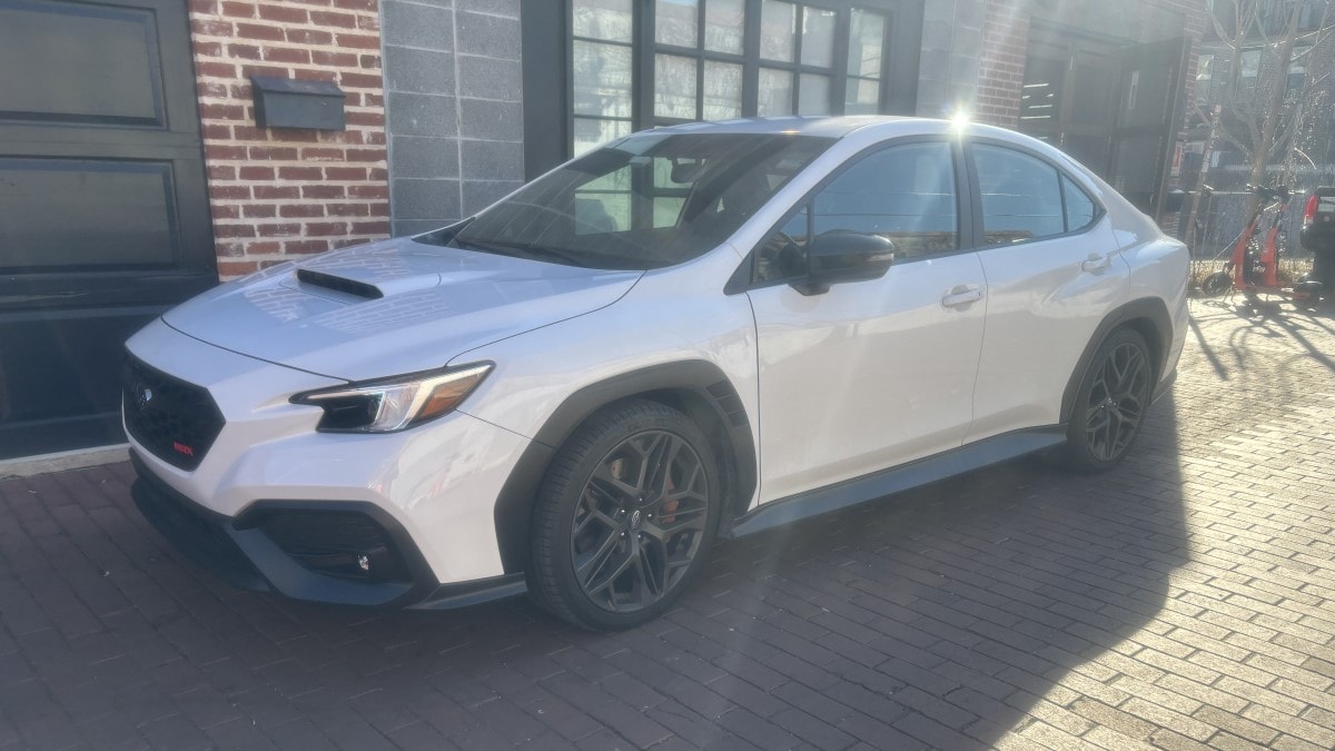 The 2025 Subaru WRX tS seen from a front quarter angle