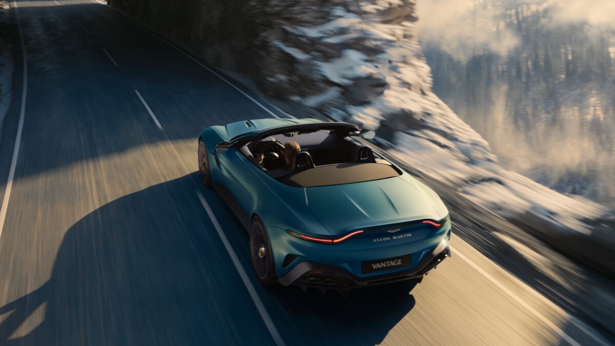 The 2026 Aston Martin Vantage Roadster seen from a rear overhead angle