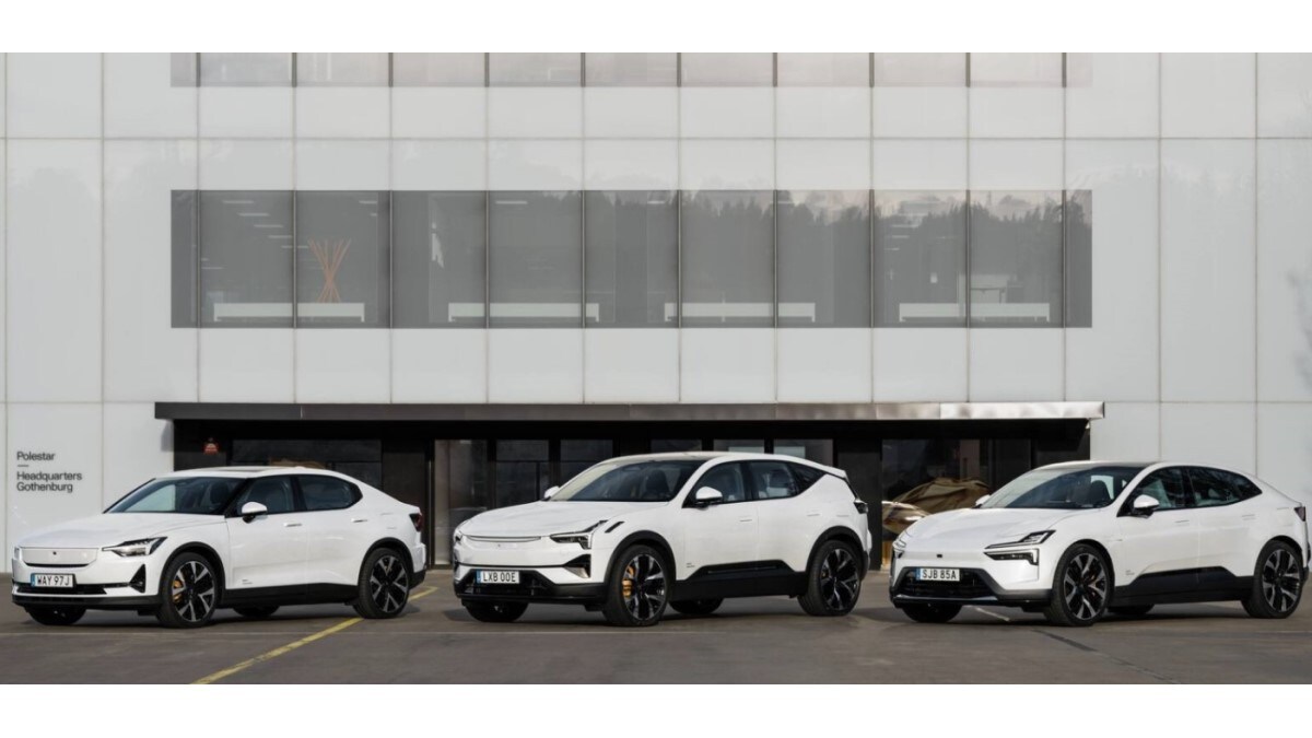 The Polestar 2, 3, and 4 seen from a front quarter angle