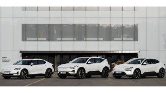 The Polestar 2, 3, and 4 seen from a front quarter angle