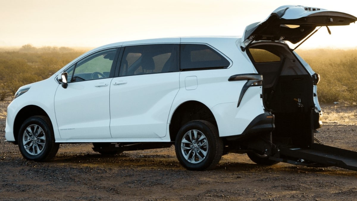 A 2024 Toyota Sienna modified by Vantage Mobility for rear-entry wheelchair access