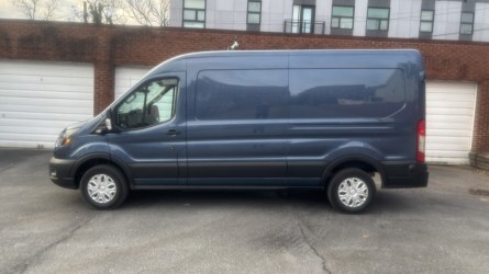 The 2025 Ford E-Transit, seen in profile