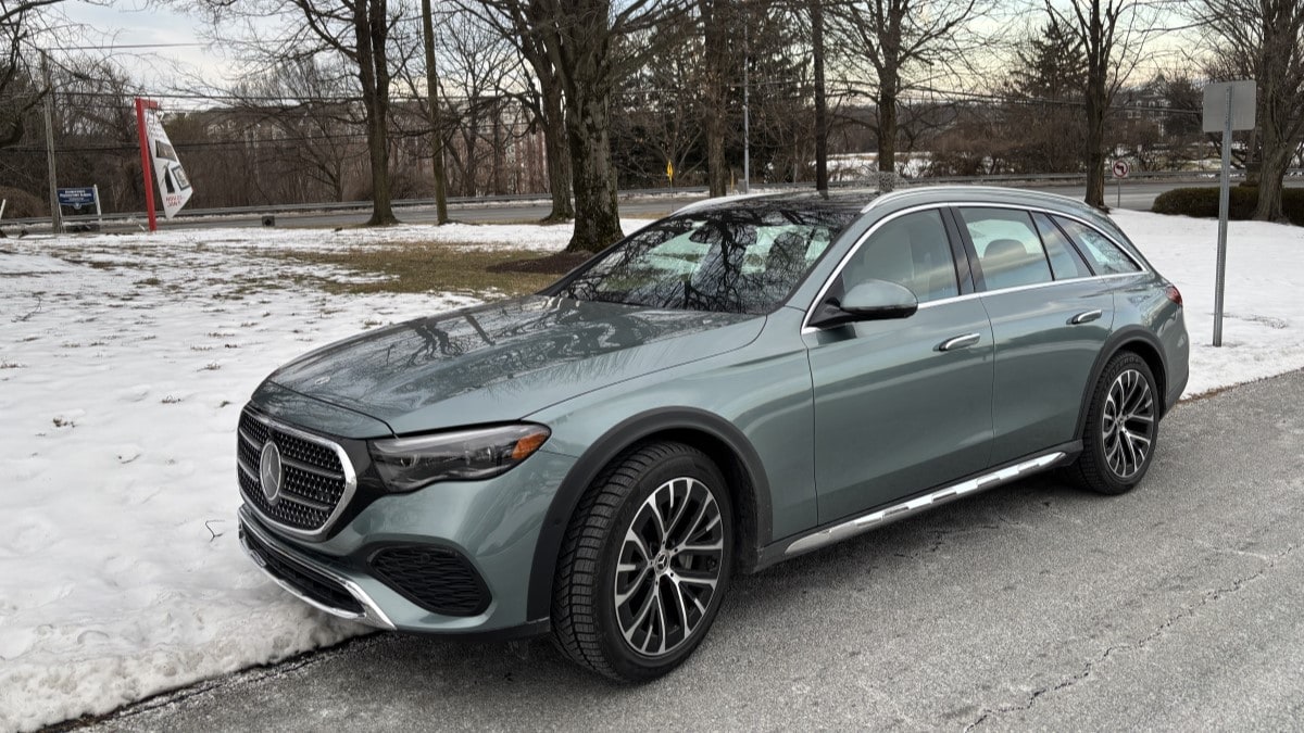 The 2025 Mercedes-Benz E-Class All-Terrain seen from a front quarter angle