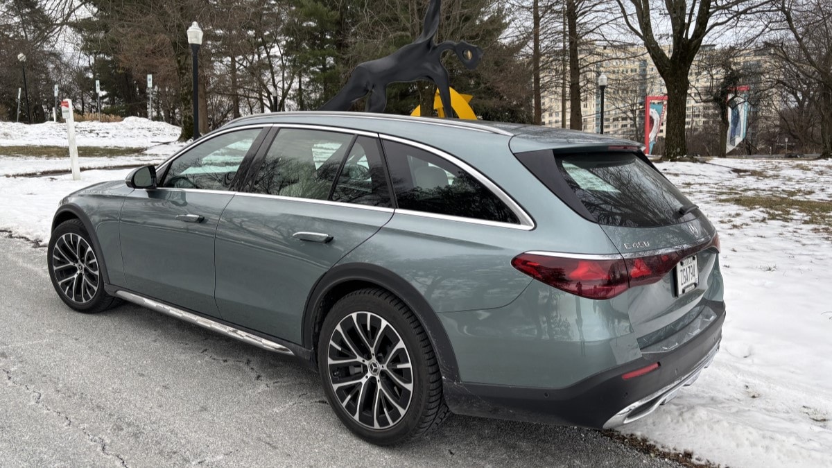 The 2025 Mercedes-Benz E-Class All-Terrain seen from a rear quarter angle