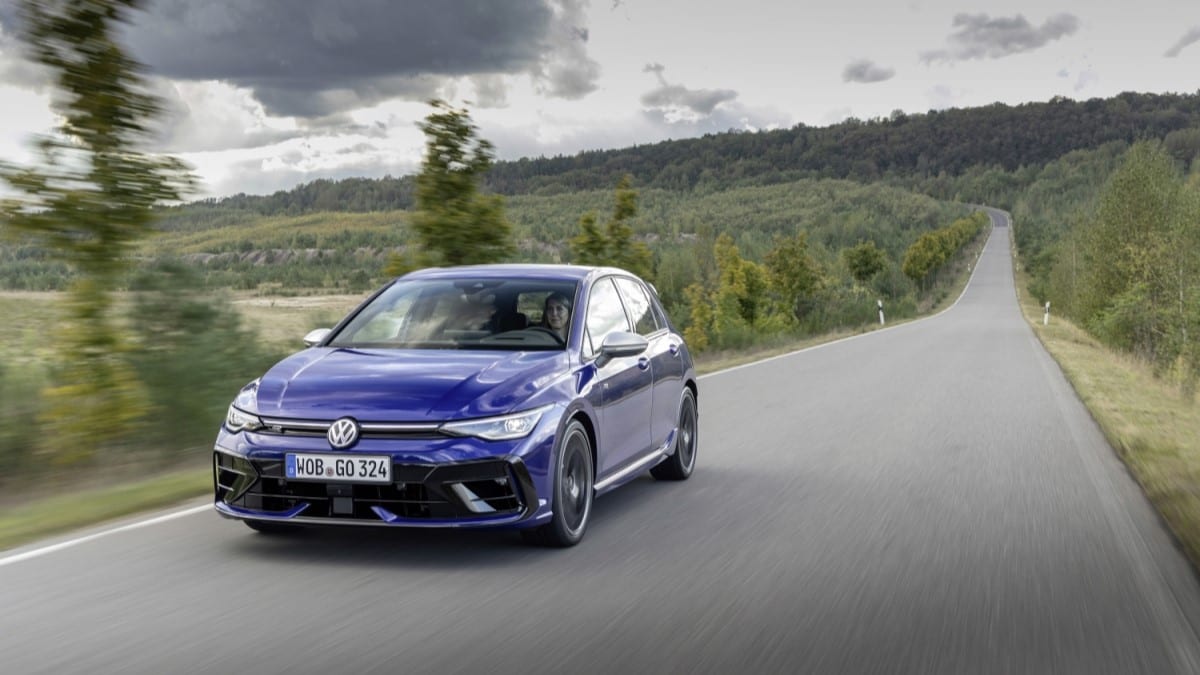 The 2025 Volkswagen Golf R seen from a front quarter angle