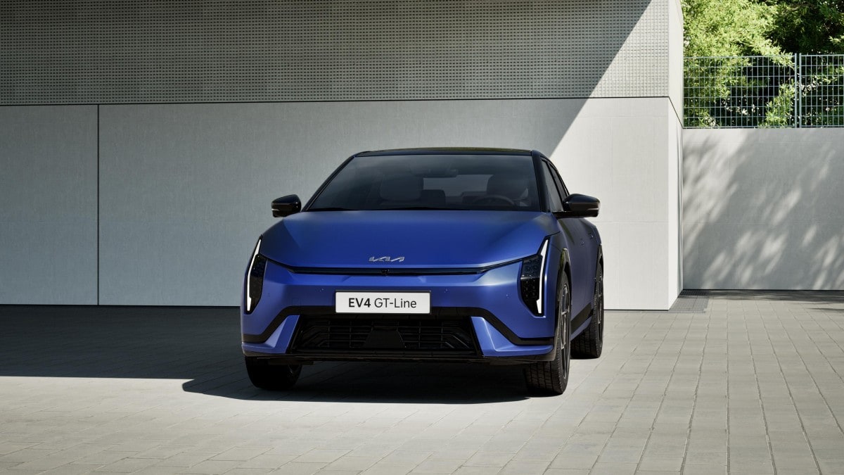 The 2026 Kia EV4 seen from a front quarter angle