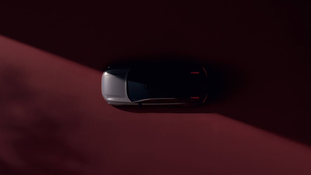 A teaser photo showing the 2026 Volvo ES90 from overhead