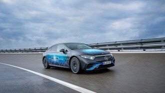 A Mercedes-Benz EQS equipped with a prototype solid-state battery in road testing
