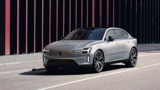 The 2026 Volvo Es90 seen from a front quarter angle