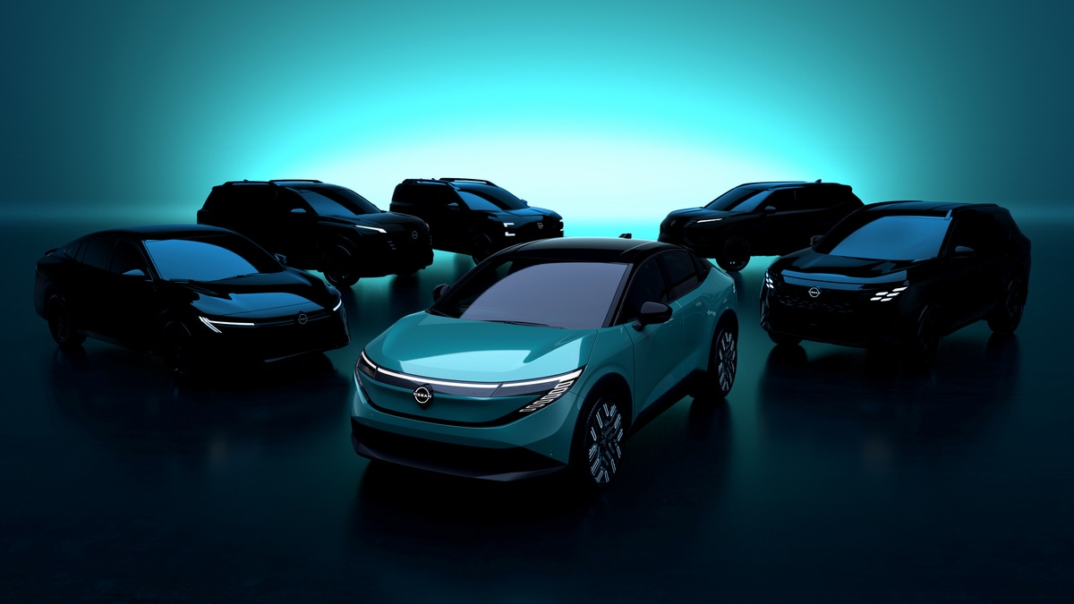 A teaser photo showing six planned Nissan models