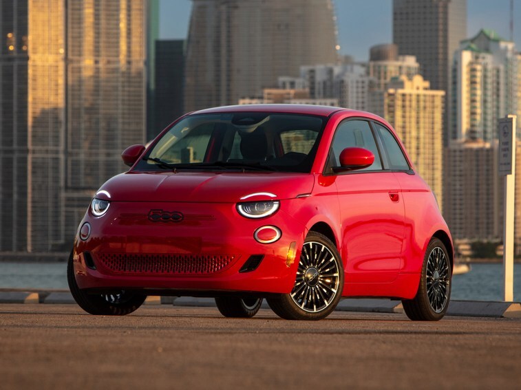 The 2024 Fiat 500e seen from a front quarter angle