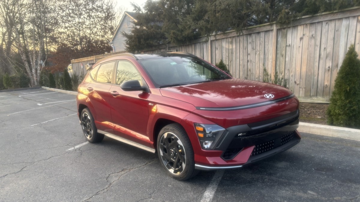 The 2025 Hyundai Kona Electric seen from a front quarter angle