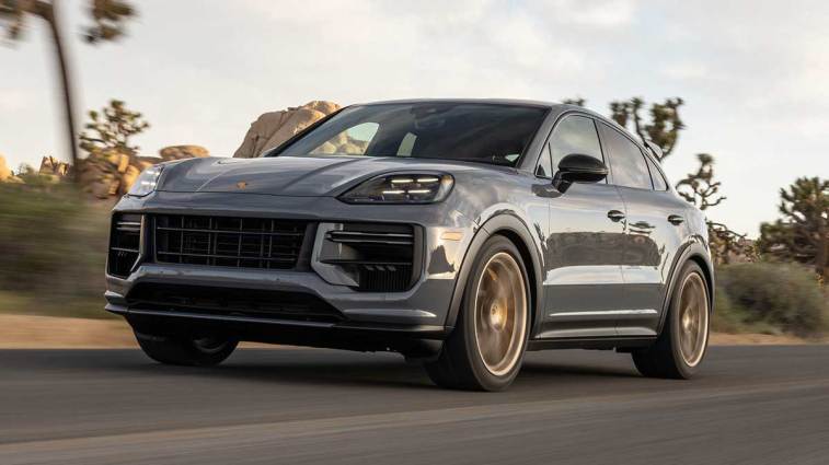 2025 Porsche Cyenne Turbo GT driving in Palm Springs.