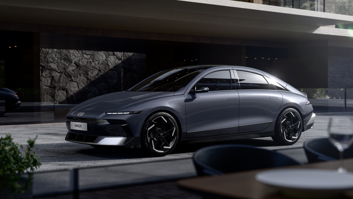 The 2026 Hyundai Ioniq 6 seen from a front quarter angle