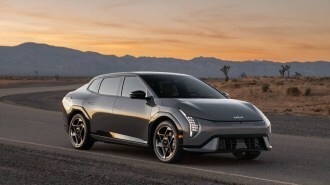 The 2026 Kia EV4 seen from a front quarter angle
