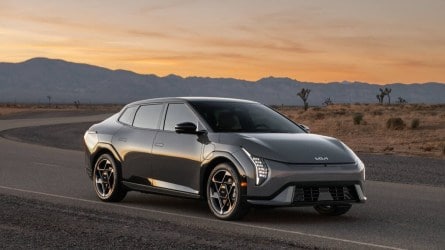 The 2026 Kia EV4 seen from a front quarter angle
