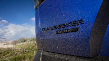 A teaser photo showing the badge of the 2026 Subaru Trailseeker
